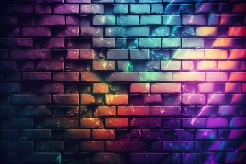 A grunge colourful brick wall texture background. Generative ai composite.