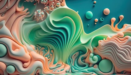 3D abstract background in pastel orange and green colours. Generative ai composite.