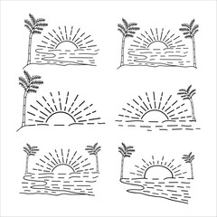 

set of hand drawn Sun icon, line art sun vector, summer Sunrise Sunset sun, sunshine sun logo, Boho sunrise logo,Morning sunlight,design elements for sticker,t-shirt tattoo