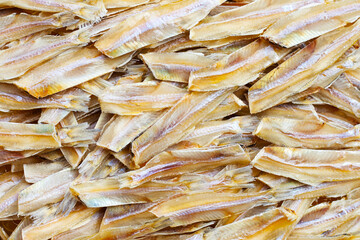 Dried anchovy. Close up, Top view