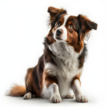 Portrait of border collie, dog on white background, Dog isolated on white backdrop - AI Generative.