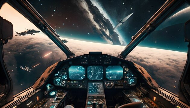 Combat aircraft view of the cookpit, generative ai