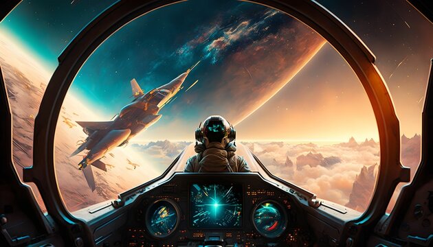 Combat aircraft view of the cookpit, generative ai