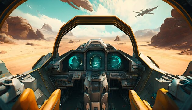 Combat aircraft view of the cookpit, generative ai