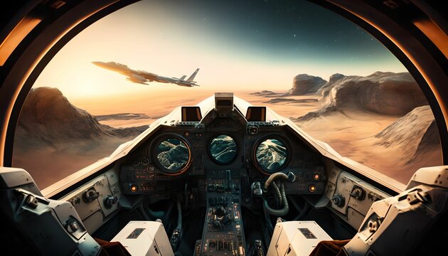 Combat aircraft view of the cookpit, generative ai