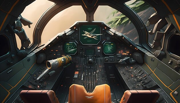 Combat aircraft view of the cookpit, generative ai