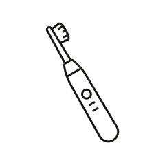 Electric Toothbrush Line Icon. Tooth Care Equipment Linear Pictogram. Dental Hygiene Electrical Accessory Outline Symbol. Daily Oral Hygienic Tool Sign. Editable Stroke. Isolated Vector Illustration