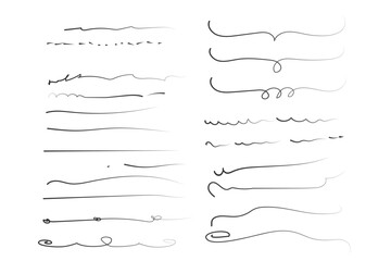 Set of artistic pen brushes.Doodles, ink brushes.Set of vector grunge brushes. Collection of strokes of markers. Set of wavy horizontal lines