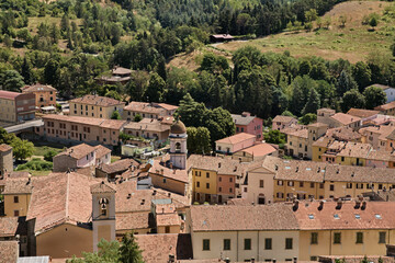 Rocca San Casciano, Forli Cesena, Emilia Romagna, Italy: aerial view of the beautiful ancient...