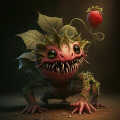 Fantasy RPG strawberry goblin illustration, created with generative ai - obrazy, fototapety, plakaty