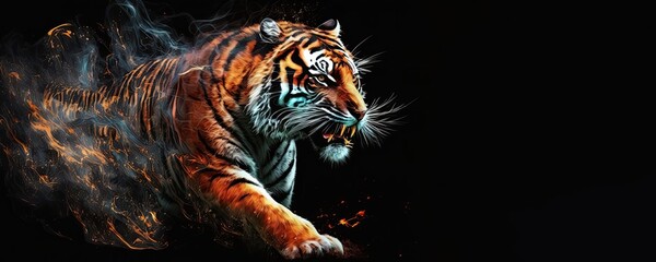 tiger on black background. Generative AI image.