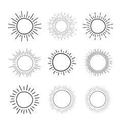 

set of hand drawn Sun icon, line art sun vector, summer Sunrise Sunset sun, sunshine sun logo, Boho sunrise logo,Morning sunlight,design elements for sticker,t-shirt tattoo