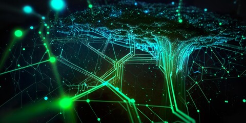Electronic Big Data Cloud Network connecting millions of Digital Nodes. Artificial intelligence, Cyberspace and neural network. Digital Art Illustration.	