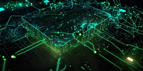 Electronic Big Data Cube connecting millions of Digital Nodes. Artificial intelligence, Cyberspace and neural network. Digital Art Illustration.	
