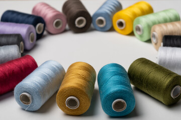 bobbins of sewing thread on white background