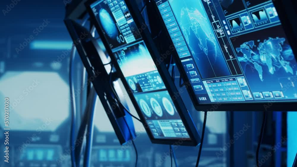 Poster futuristic spaceship control panel interface. spacecraft digital dashboard background with indicator