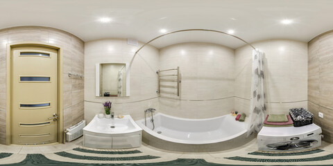 white seamless 360 hdri panorama in interior of expensive bathroom in modern flat apartments with...