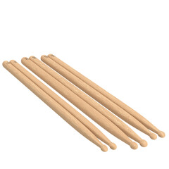 3D rendering illustration of a set of 5A, 5B and 7A drum sticks 