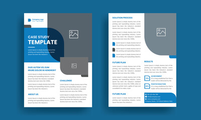 Case study template. Business case study booklet with creative layout. Double side flyer design