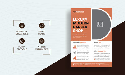 Barber shop flyer template. Price list and special offer