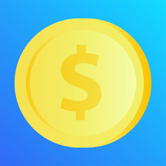Gold coin icon vector illustration. Simple golden coin with dollar sign. 3d gold coin vector symbol design. 
Graphic resource for money, finance, business, currency, wealth or economy