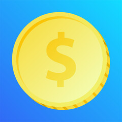 Gold coin icon vector illustration. Golden coin with dollar sign. 3d gold coin vector symbol design. 
Graphic resource for money, finance, business, currency, wealth or economy