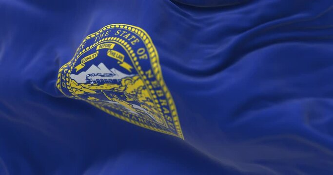 Detail of the Nebraska state flag fluttering