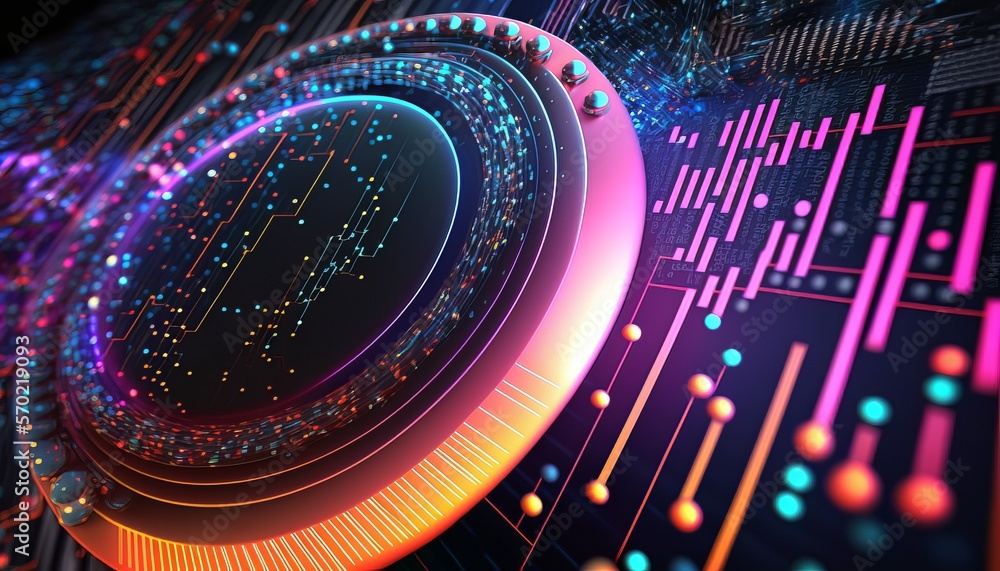 Poster Blockchain machine mining motherboard background. High speed digital data network. Generative AI technology.