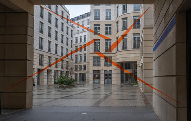 Paris, France - 02 04 2023: Passage Caumartin. Outside view of an optical illusion painted on...