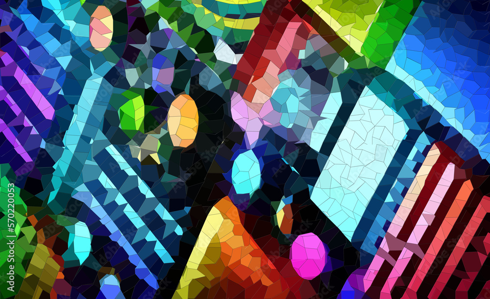 Poster colorful abstract background in low poly style. stained glass window. 3d rendering