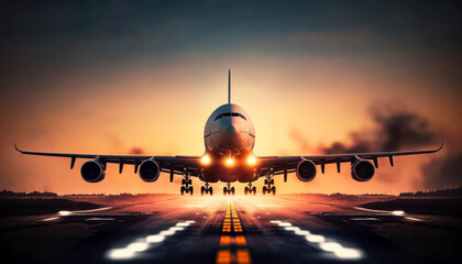 Fototapeta na wymiar Airplane at the airport runway , generative ai