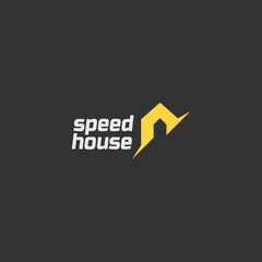 bold speed house logo vector design template isolated on black background. simple slaughterhouse iconic logo design vector illustration. 