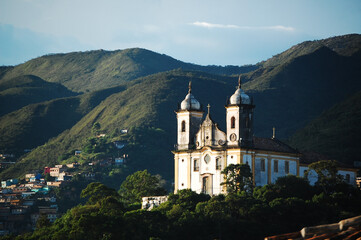 Fototapeta na wymiar Baroque temple located on the hill of Ouro Preto, Minas Gerais. Brazil