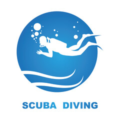 Scuba diving sport logo, under water, vector illustrator, silhouette, logo design.