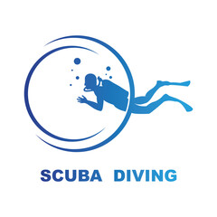 Scuba diving sport logo, under water, vector illustrator, silhouette, logo design.