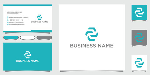 Clean Z letter logo hexagon sign minimalistic design with brand business card.