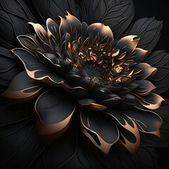 Black Flower with Gold Edge Generative AI