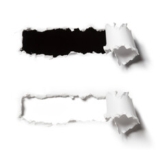 Aufgerissenes Papier mit Durchblick auf Schwarz und Weiß Hintergrund - obrazy, fototapety, plakaty