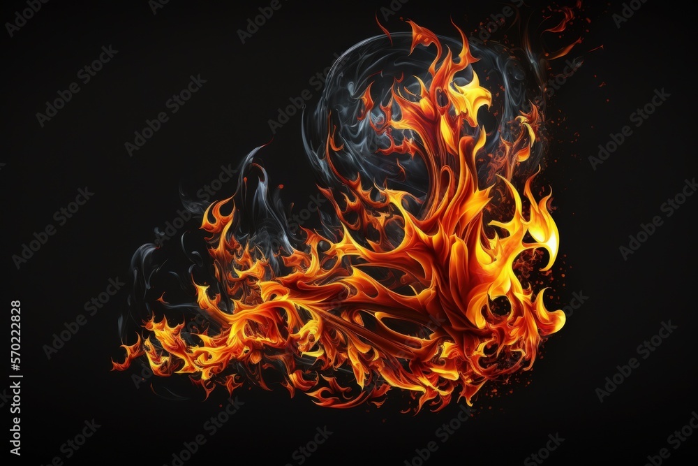 Wall mural Fire flames on black background. Generative AI