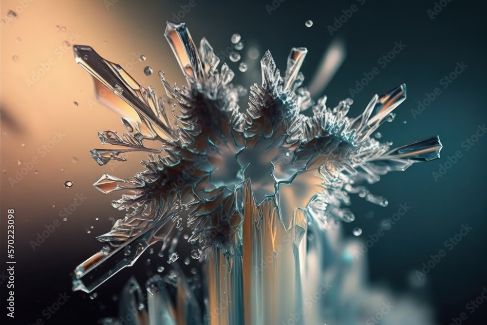 Poster ice crystals explode with drips. generative ai