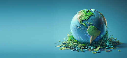 Green world background with Copy space, Earth day, Environment protection concept. Generative Ai