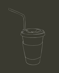 Vector isolated illustration of takeaway coffee cup with white outline.