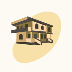Vector isolated illustration of two story house in Indian style.