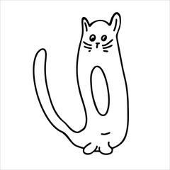 Cute sitting cat . Vector black and white hand-drawn doodles. Template, coloring book design, clipart, logo, sketch, icon.