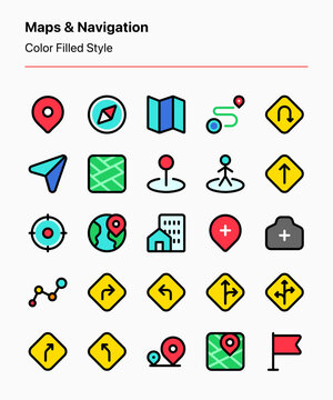Customizable map and navigation icons consisting of navigational elements. Perfect for apps, websites, businesses, presentations, ads, marketing, and other projects
