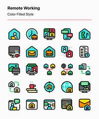 Customizable set of remote working icons covering the concept, elements, and technology related to such topic. Perfect for apps and websites interfaces, businesses, presentations, publications, etc