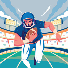 Running to Victory: American Football Player with Spotlighted Stadium Background-Superbowl
