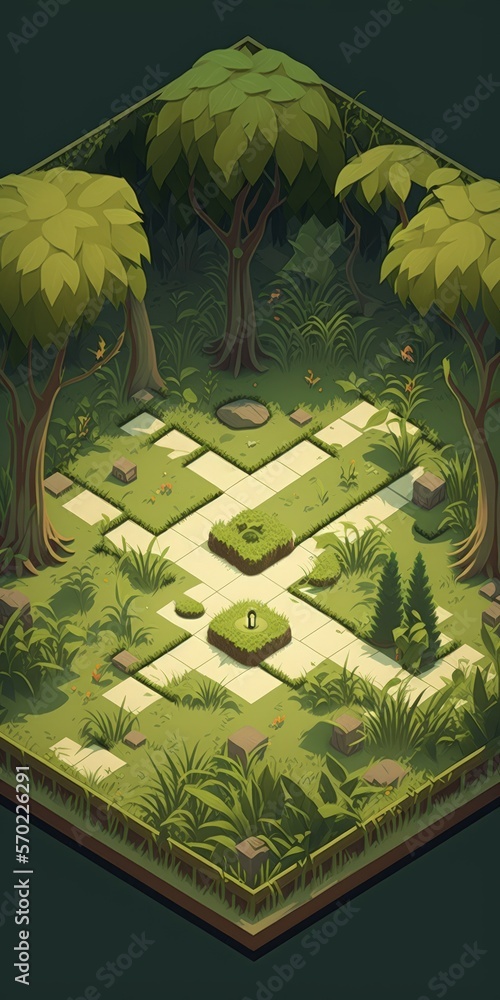 Poster square floor with no furniture and a lush forest setting. generative ai