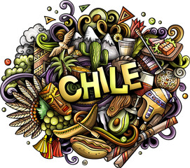 Chile detailed lettering cartoon illustration
