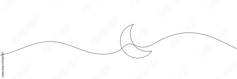 Poster continuous line drawing of the moon. background with one line. vector illustration